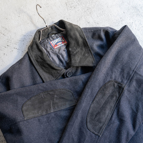 1990s dark gray wool & leather switching half coat