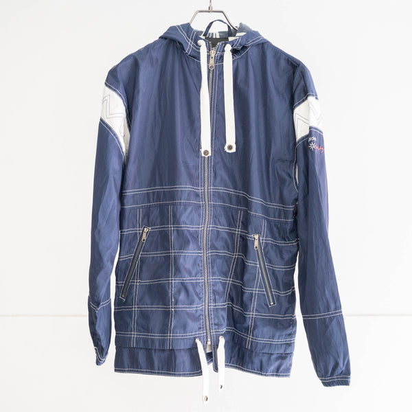 1990s 'adidas' navy × white zip up foodie -with draw cord-