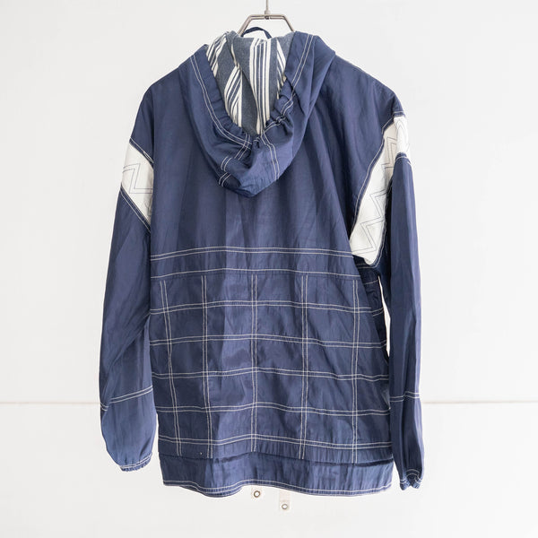 1990s 'adidas' navy × white zip up foodie -with draw cord-