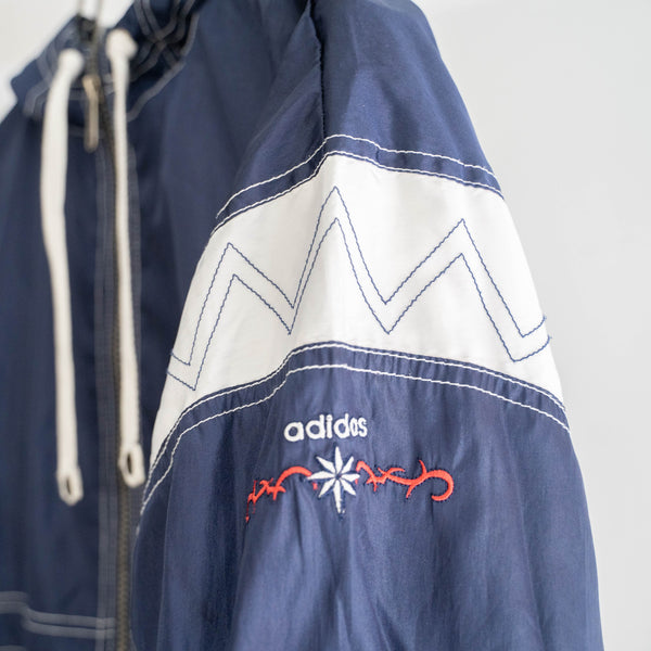 1990s 'adidas' navy × white zip up foodie -with draw cord-