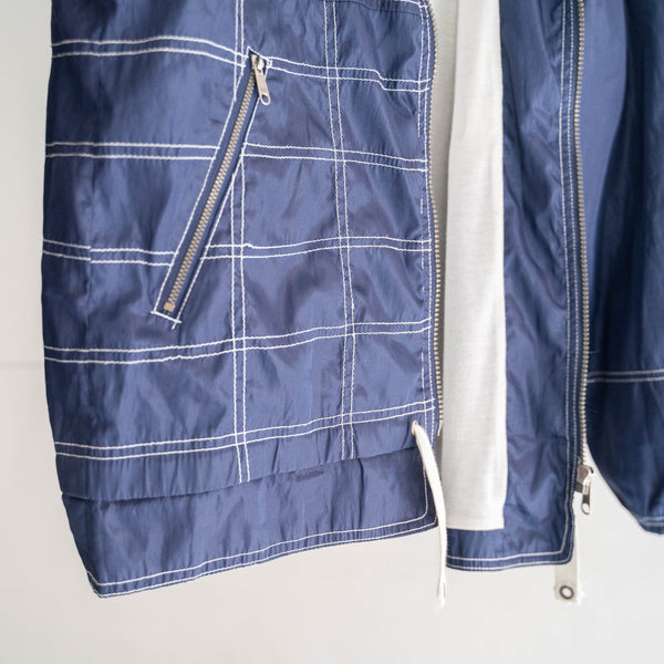 1990s 'adidas' navy × white zip up foodie -with draw cord-