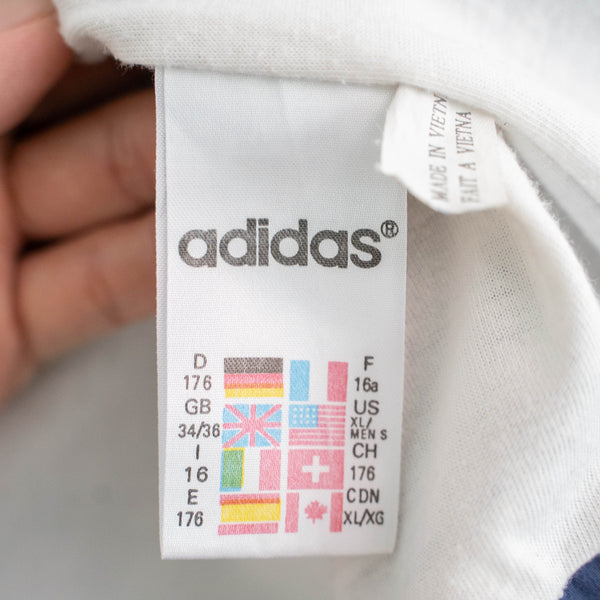 1990s 'adidas' navy × white zip up foodie -with draw cord-