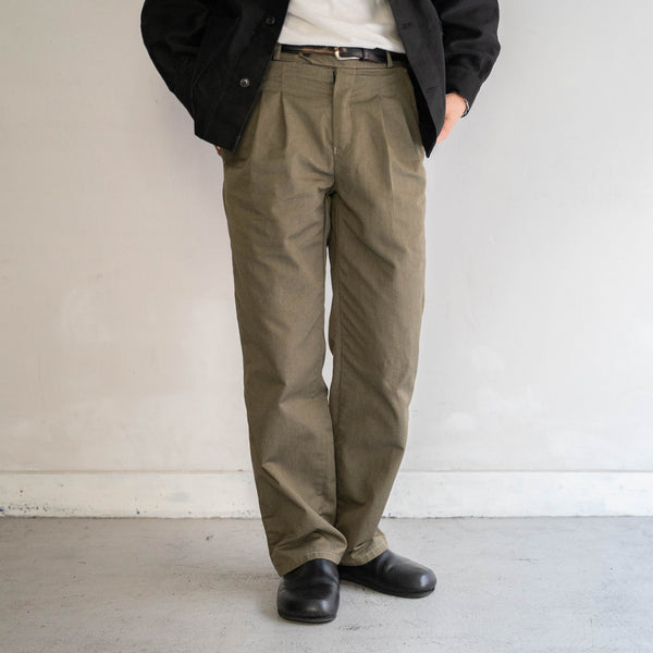 around1990s Tunisia cotton × poly 2 tuck chino pants -black dyed- "dead stock"