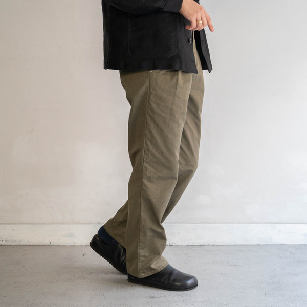 around1990s Tunisia cotton × poly 2 tuck chino pants -black dyed- "dead stock"