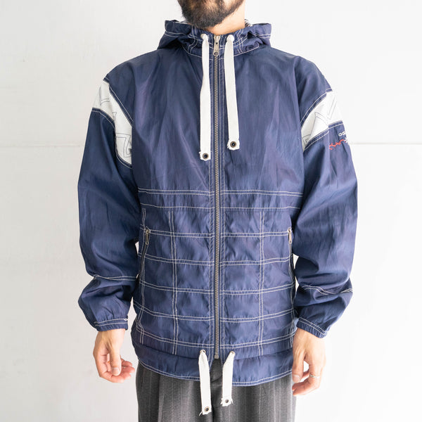 1990s 'adidas' navy × white zip up foodie -with draw cord-