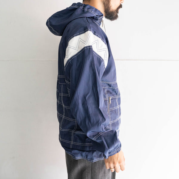 1990s 'adidas' navy × white zip up foodie -with draw cord-