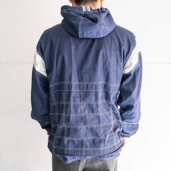 1990s 'adidas' navy × white zip up foodie -with draw cord-