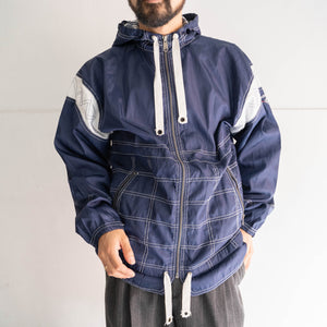 1990s 'adidas' navy × white zip up foodie -with draw cord-