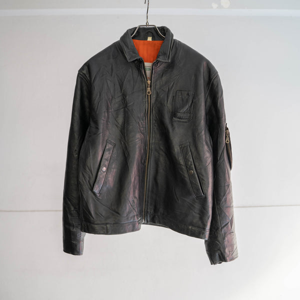 around 1990s French military pilot leather jacket -black color-