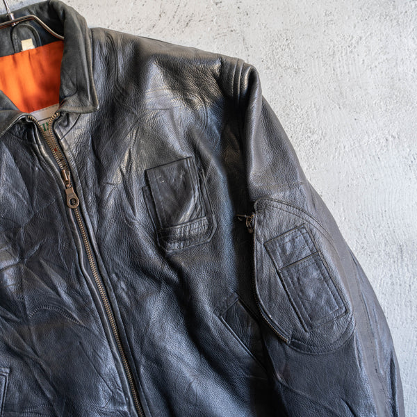 around 1990s French military pilot leather jacket -black color-