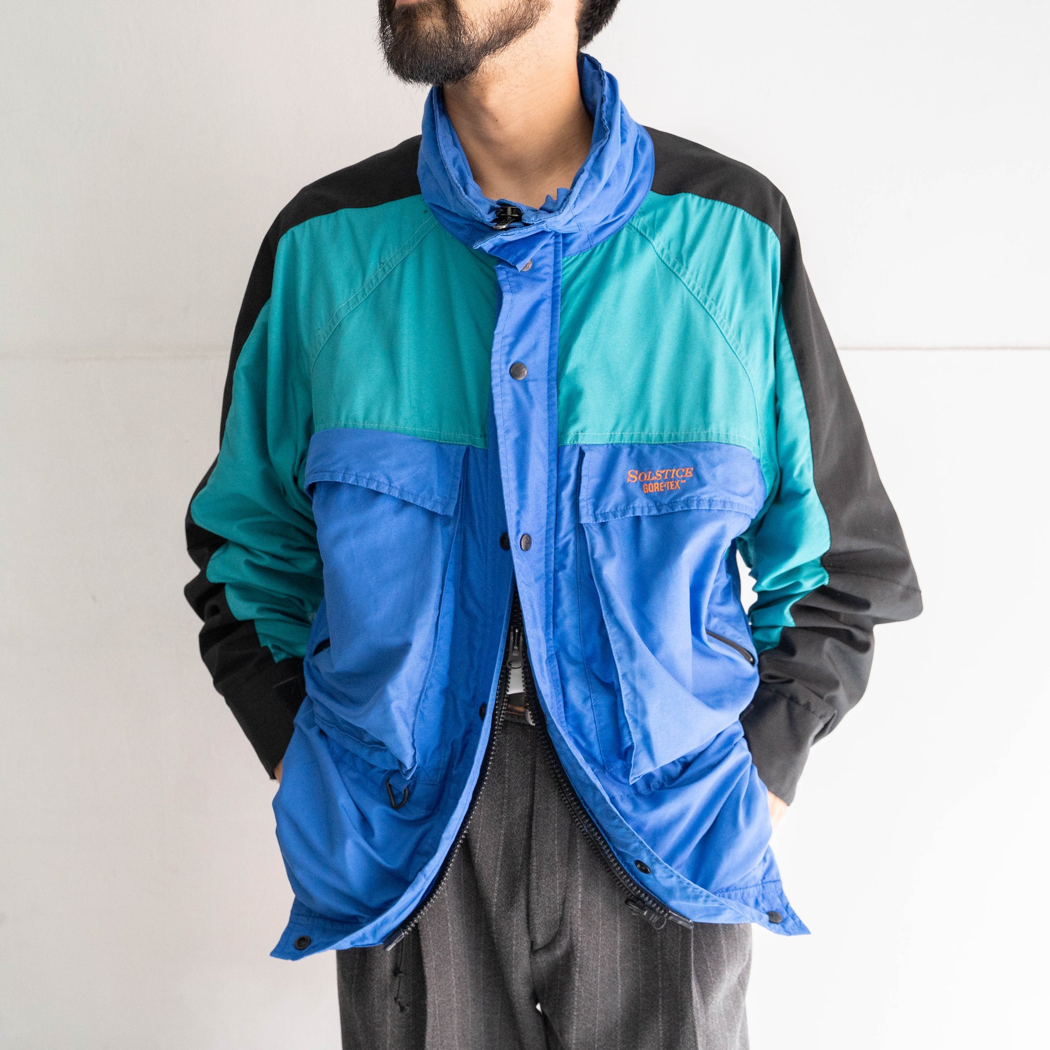 1980-90s 'SOLSTICE' blue × black × green GORE-TEX outdoor jacket