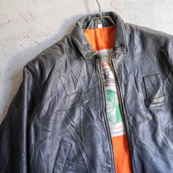 around 1990s French military pilot leather jacket -black color-