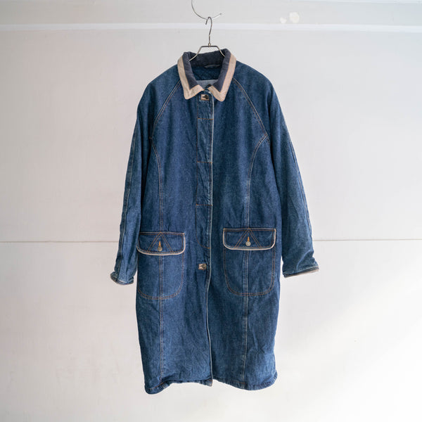 1980-90s blue denim long coat -good collar-