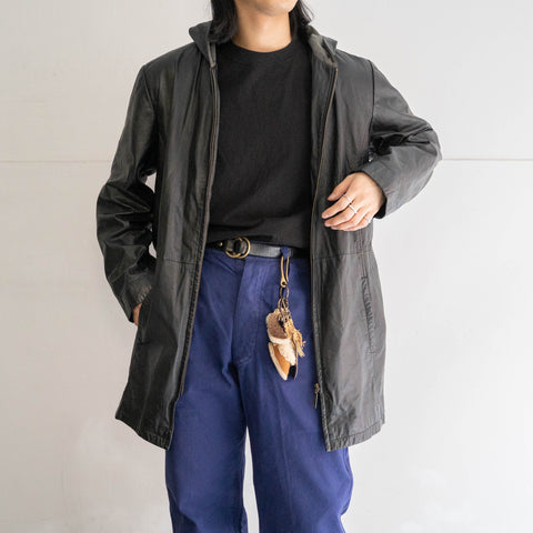 around 1990s black leather zip hoodie
