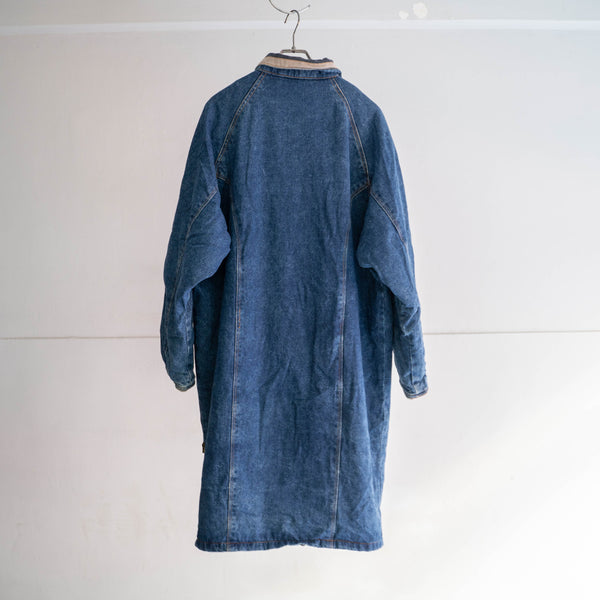 1980-90s blue denim long coat -good collar-