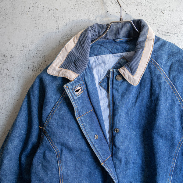 1980-90s blue denim long coat -good collar-