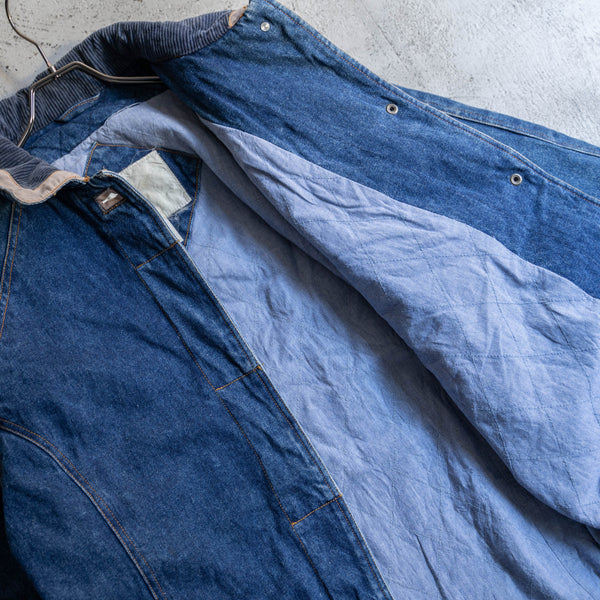 1980-90s blue denim long coat -good collar-