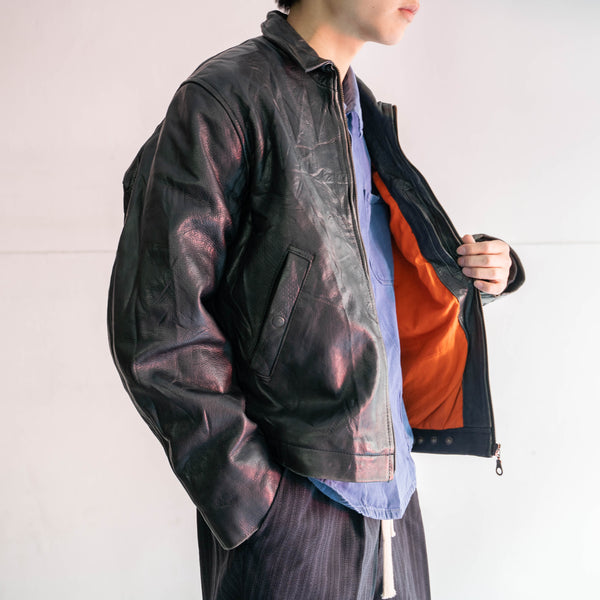 around 1990s French military pilot leather jacket -black color-
