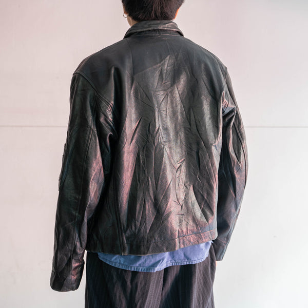 around 1990s French military pilot leather jacket -black color-