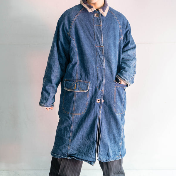 1980-90s blue denim long coat -good collar-