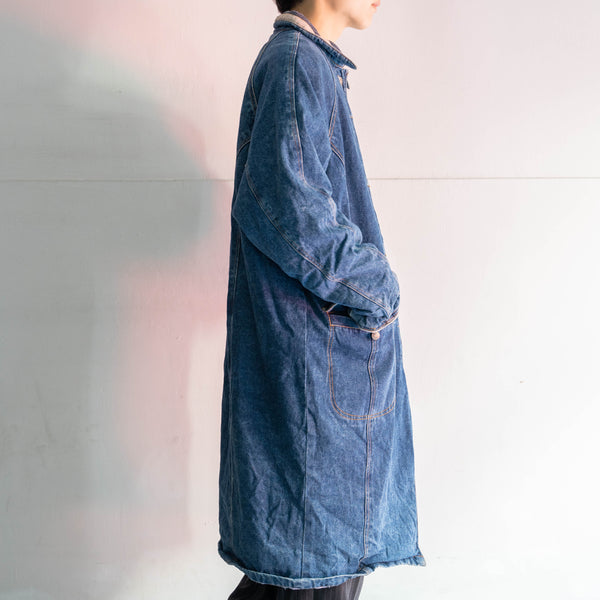 1980-90s blue denim long coat -good collar-