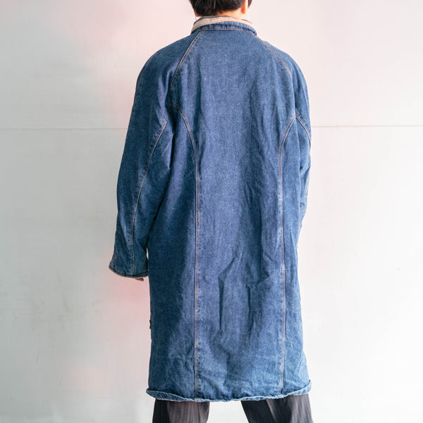1980-90s blue denim long coat -good collar-