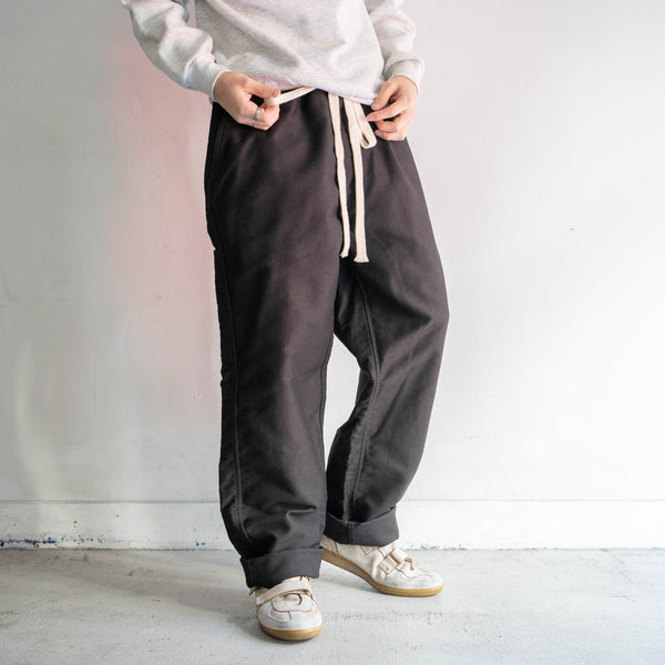 around 1970s France moleskin pants -waist remake & black dyed- 'dead stock'