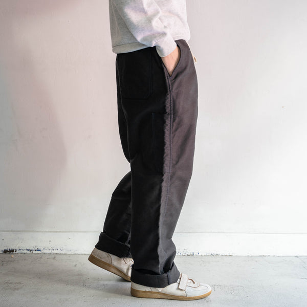around 1970s France moleskin pants -waist remake & black dyed- 'dead stock'