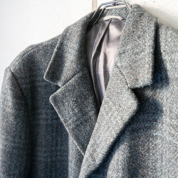 1970-80s France blue × gray checked wool coat