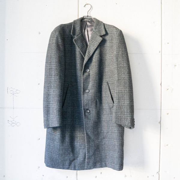 1970-80s France blue × gray checked wool coat