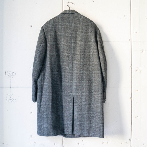 1970-80s France blue × gray checked wool coat