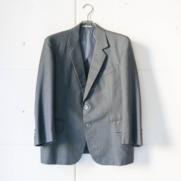 1980s Japan vintage navy × black stripe wool tailored jacket