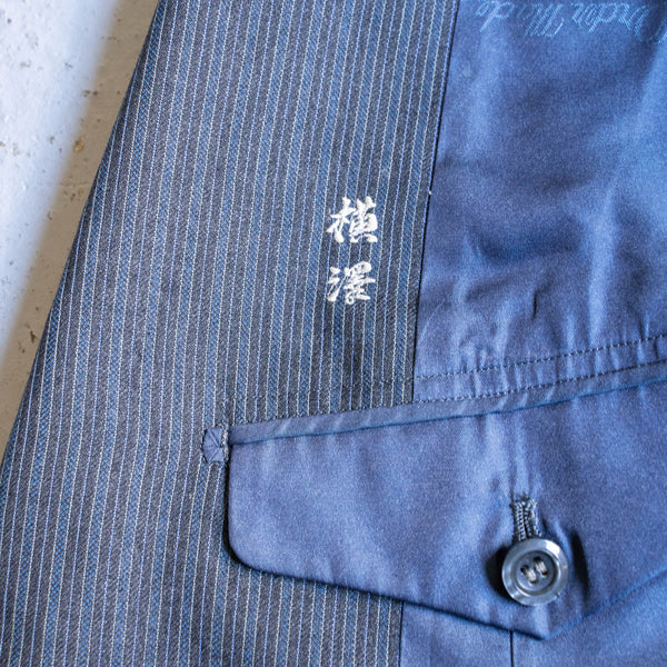 1980s Japan vintage navy × black stripe wool tailored jacket