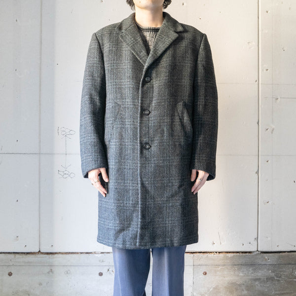 1970-80s France blue × gray checked wool coat