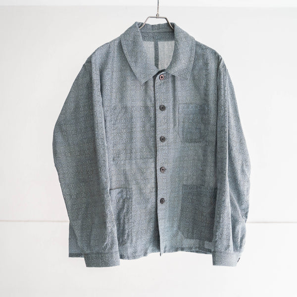 'KIMONO REMAKE' French work jacket type 'silver blue weave'