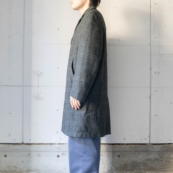 1970-80s France blue × gray checked wool coat