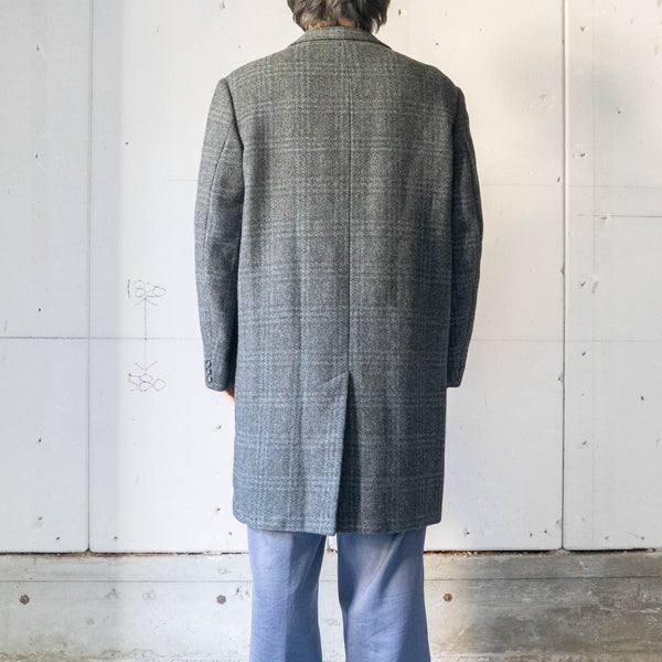 1970-80s France blue × gray checked wool coat