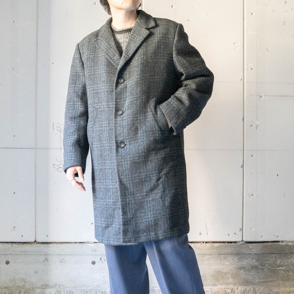 1970-80s France blue × gray checked wool coat