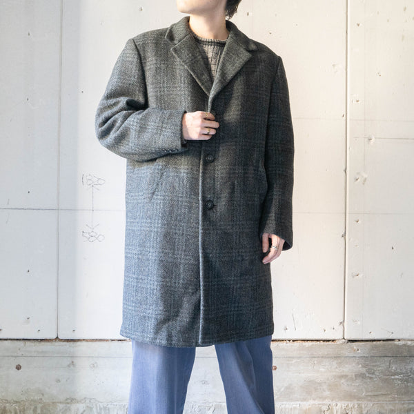 1970-80s France blue × gray checked wool coat