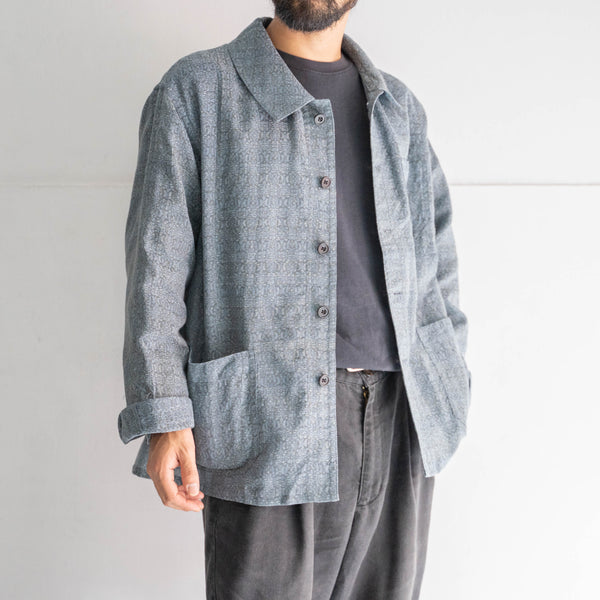 'KIMONO REMAKE' French work jacket type 'silver blue weave'