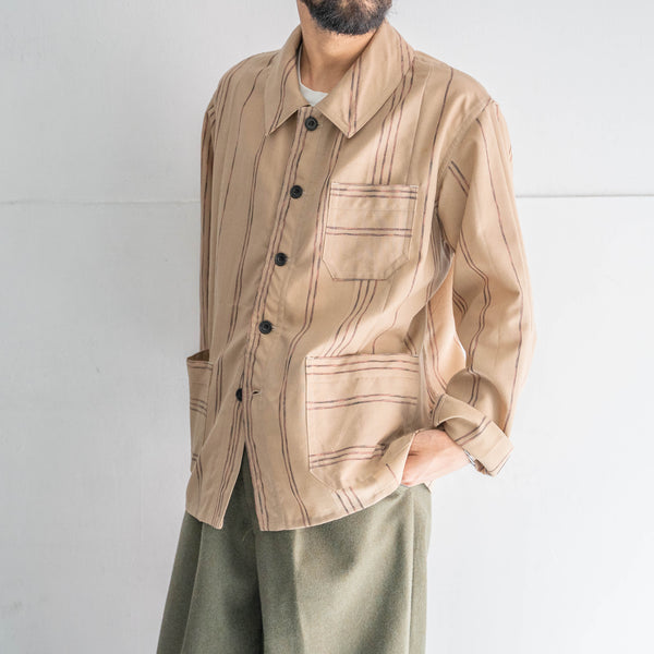 'KIMONO REMAKE' French work jacket type 'beige glitter stripe'