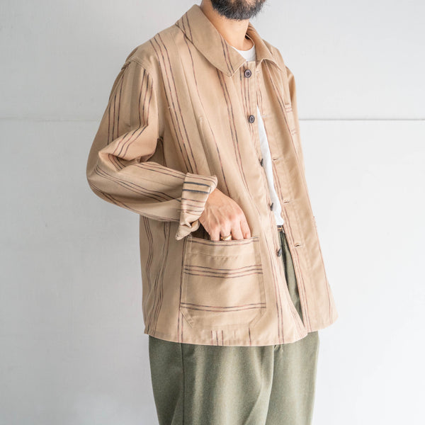 'KIMONO REMAKE' French work jacket type 'beige glitter stripe'