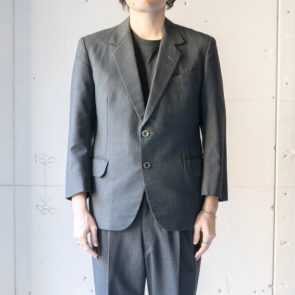 1980s Japan vintage navy × black stripe wool tailored jacket