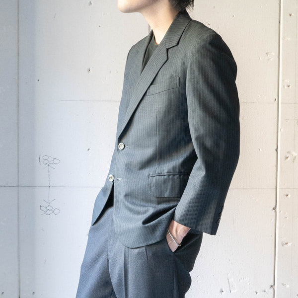 1980s Japan vintage navy × black stripe wool tailored jacket