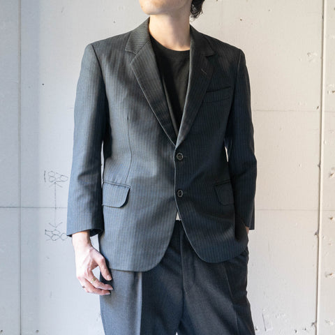 1980s Japan vintage navy × black stripe wool tailored jacket