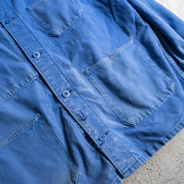around 1980s France light blue work jacket -good boro-