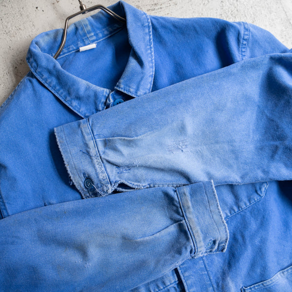 around 1980s France light blue work jacket -good boro-