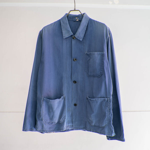 around 1970s France faded blue work jacket -thin fabric-