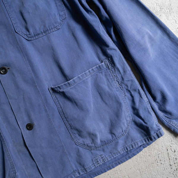around 1970s France faded blue work jacket -thin fabric-