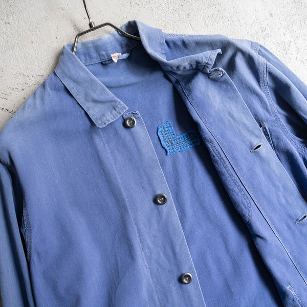around 1970s France faded blue work jacket -thin fabric-